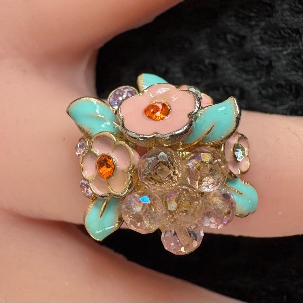 Floral Garden Party Statement Ring - 
Enamel & Crystal